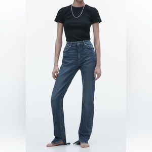 TRF full length high rise slim fit slit jeans